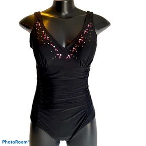 Vintage, black one piece bathing suit, size 8